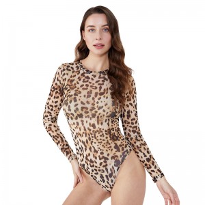 Il corpo completo del leopardo su ordinazione della manica lunga delle signore complete si adatta alla tuta floreale delle donne Mujer