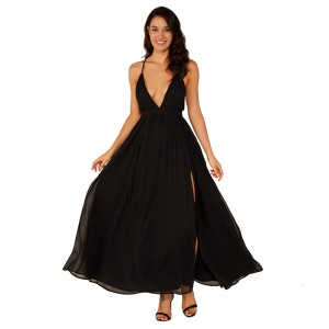 Vestiti eleganti sexy chiffoni del vestito da Maxi da sera nero profondo di alta qualità